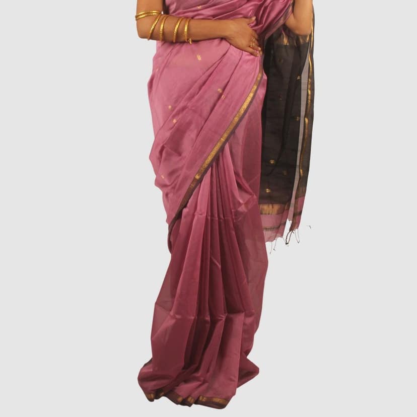 Grace in Rose and Black Maheshwari Handloom Saree view 4