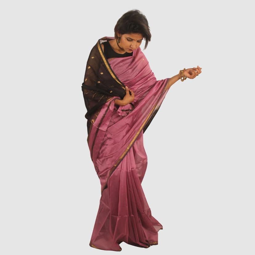 Grace in Rose and Black Maheshwari Handloom Saree view 5
