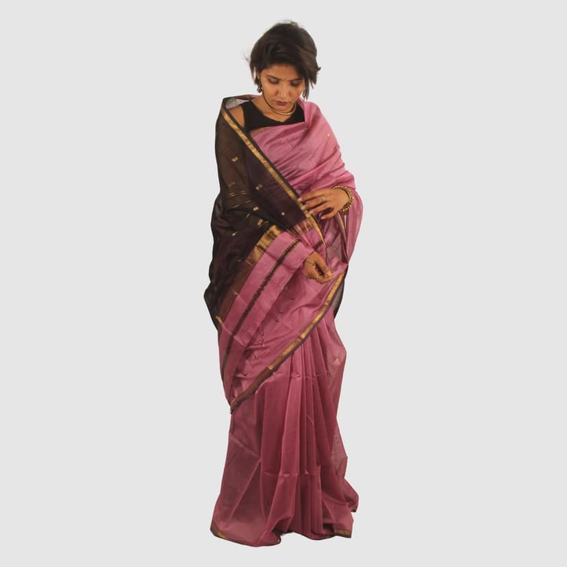 Grace in Rose and Black Maheshwari Handloom Saree view 6