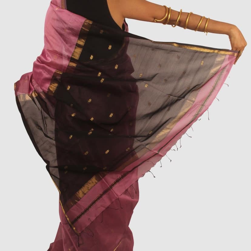 Grace in Rose and Black Maheshwari Handloom Saree view 7