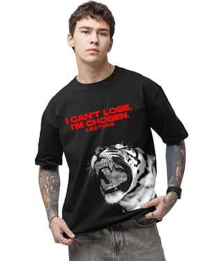 Leotude Men Cotton Blend Oversized Fit Printed T-Shirt ( Black )