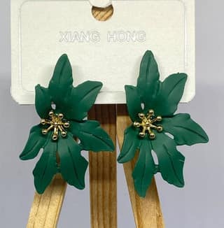 Matte Finished Green Flower Stud Earrings