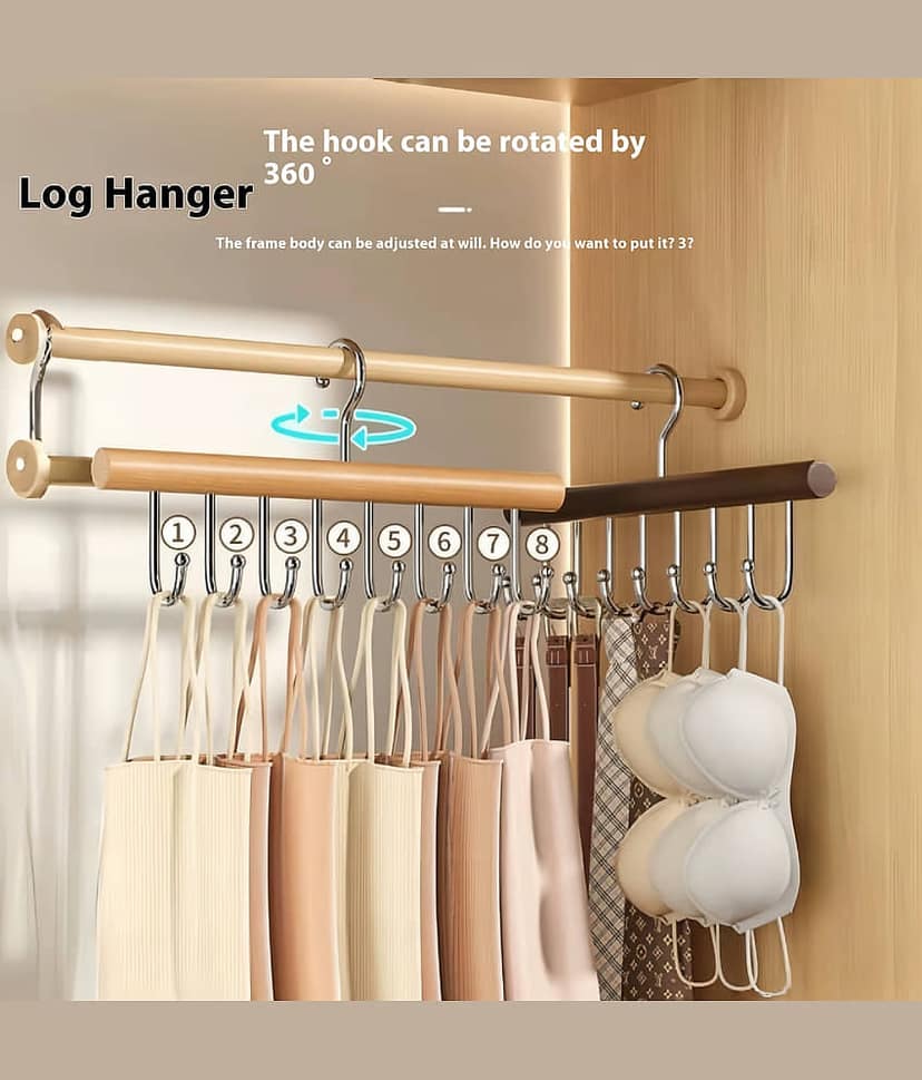360° Rotating Wooden Multi Hook Hanger | Wardrobe Space Saver Organizer for Ties, Scarves, Bras, Belts, Bags & Accessories | Durable Stainless Steel Hooks Clothes Hanger for Closet Storage view 2