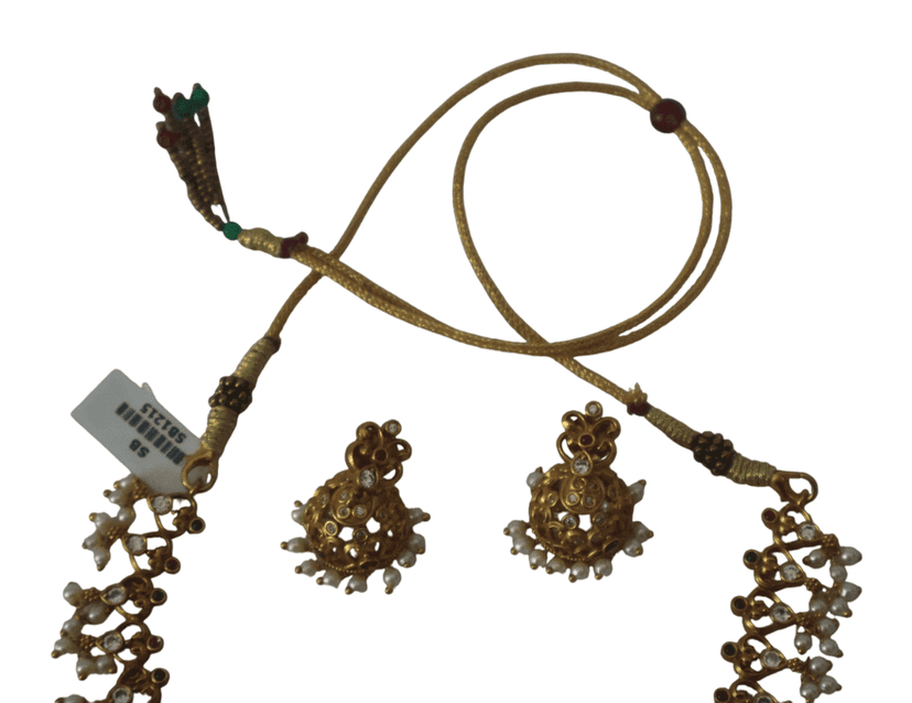 Gold-Plated Necklace & Earrings Set with Pearls view 4