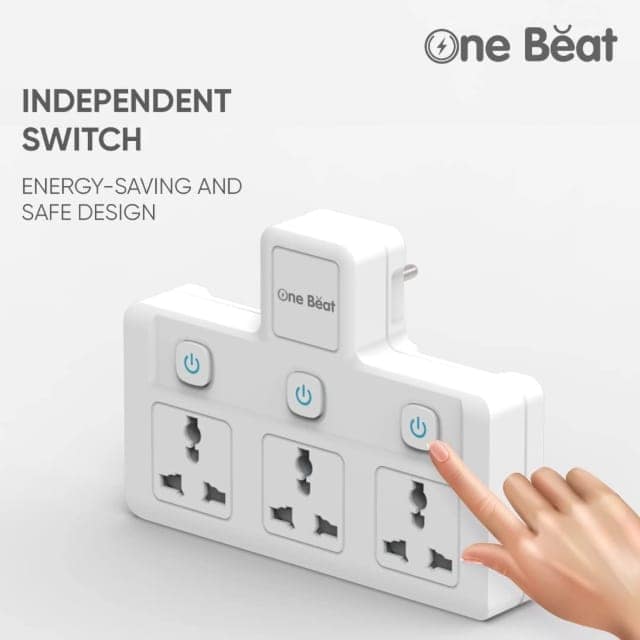 One Beat Cordless Extension Board with Individual Switch-Multi Plug Socket with 3 Sockets - Flex Board with Safety Shutter Protection view 5