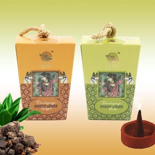 Nandi Panchgavya 100 Percent Cow Dung Guggal & Kevda Dhoop Cones (100 Pcs) with Stand