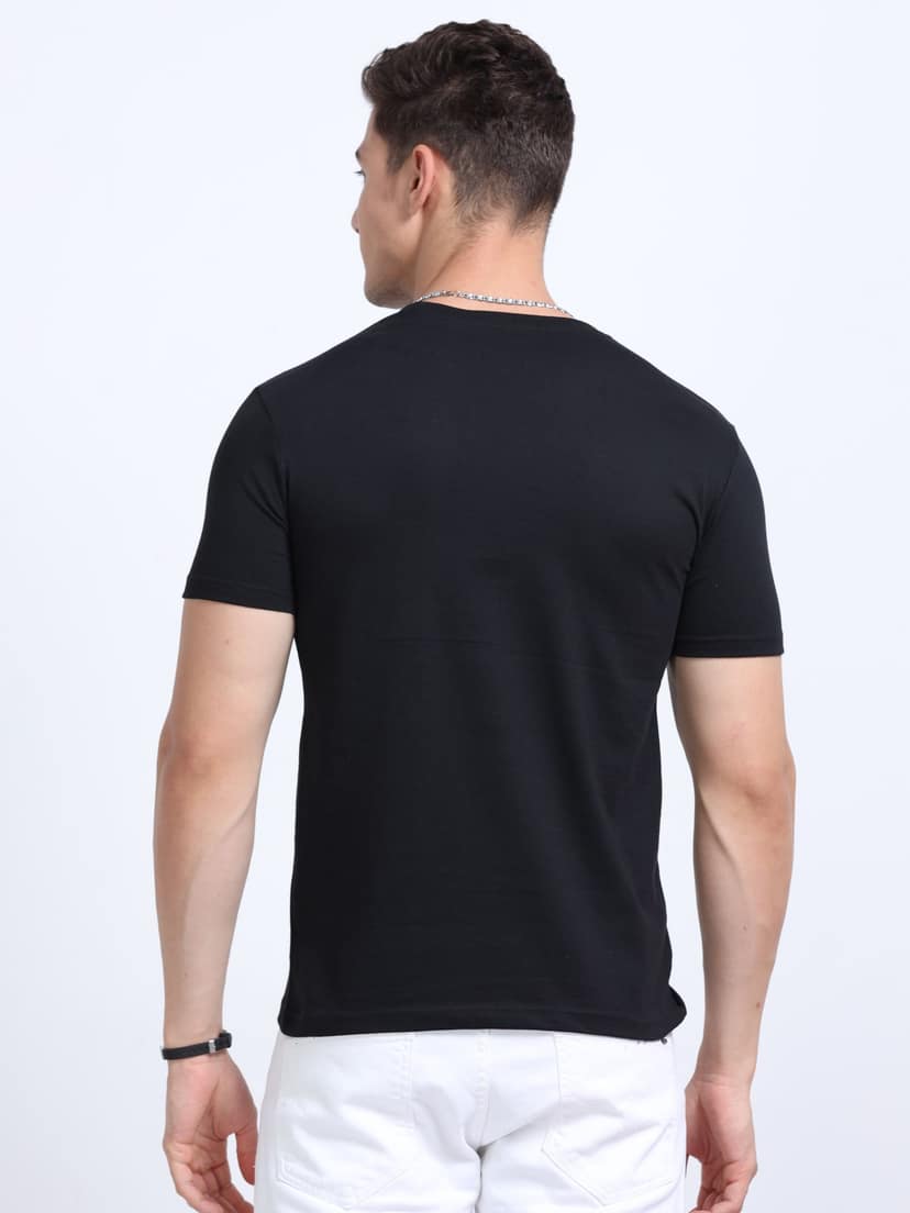 Cotton T-Shirt | Ultrafine Single Jersey | 180 GSM | Biowashed | Eco-Friendly | 100% cotton | Plain tshirt | Black Colour | Size - L (42 Chest / 28 length ) view 4