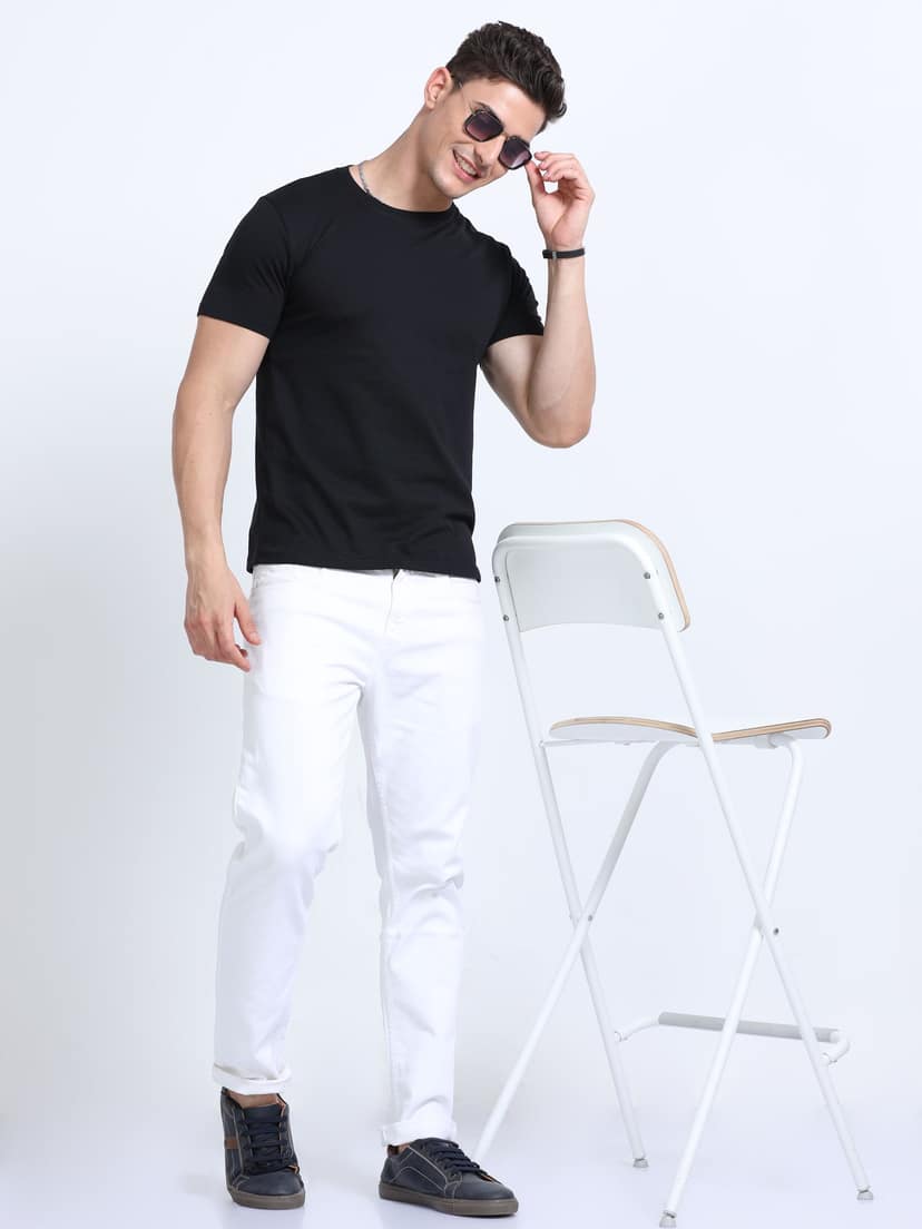 Cotton T-Shirt | Ultrafine Single Jersey | 180 GSM | Biowashed | Eco-Friendly | 100% cotton | Plain tshirt | Black Colour | Size - L (42 Chest / 28 length ) view 6