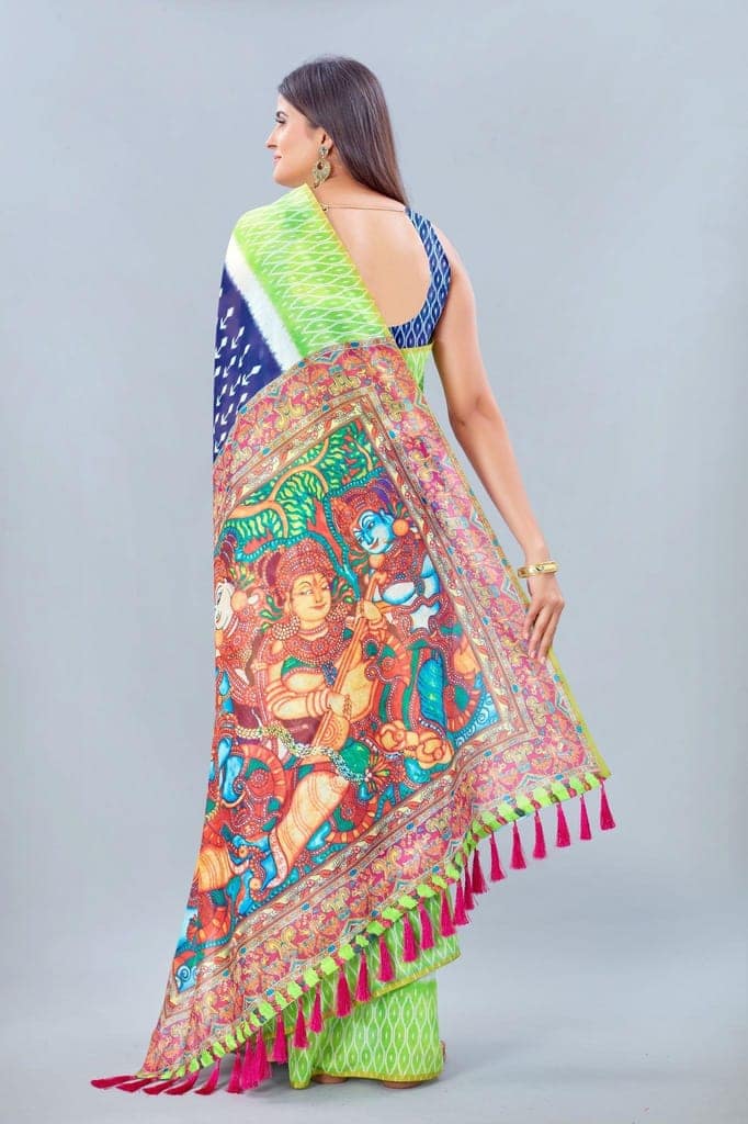 Women's Pure Cotton Kalamkari Digital Print Multicolor Saree view 3