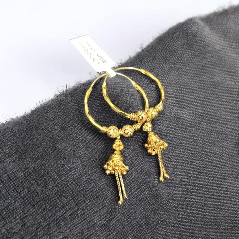 Traditional Gold-Toned Hoop Earrings with Bell Danglers Ethnic Jhumka Style Amarji Imitation Jewellery view 3
