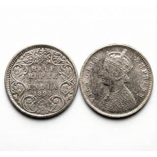 Half Rupee 1898 Victoria Queen, British India Silver-plated old Fancy Coin view 2