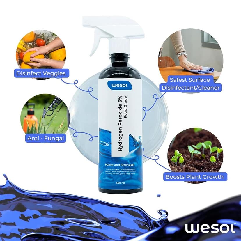 Wesol Hydrogen Peroxide 3% Food Grade | Multi-Use Disinfectant | Kills 99.9% Germs & Viruses | 500ml Pack - Best For Cleaning, General disinfection, deodorising, Hydroponics, Food production units. view 6