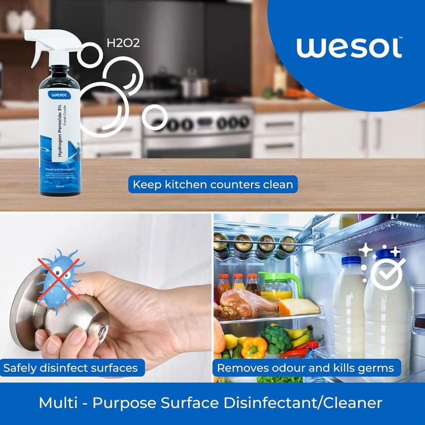 Wesol Hydrogen Peroxide 3% Food Grade | Multi-Use Disinfectant | Kills 99.9% Germs & Viruses | 500ml Pack - Best For Cleaning, General disinfection, deodorising, Hydroponics, Food production units. view 8