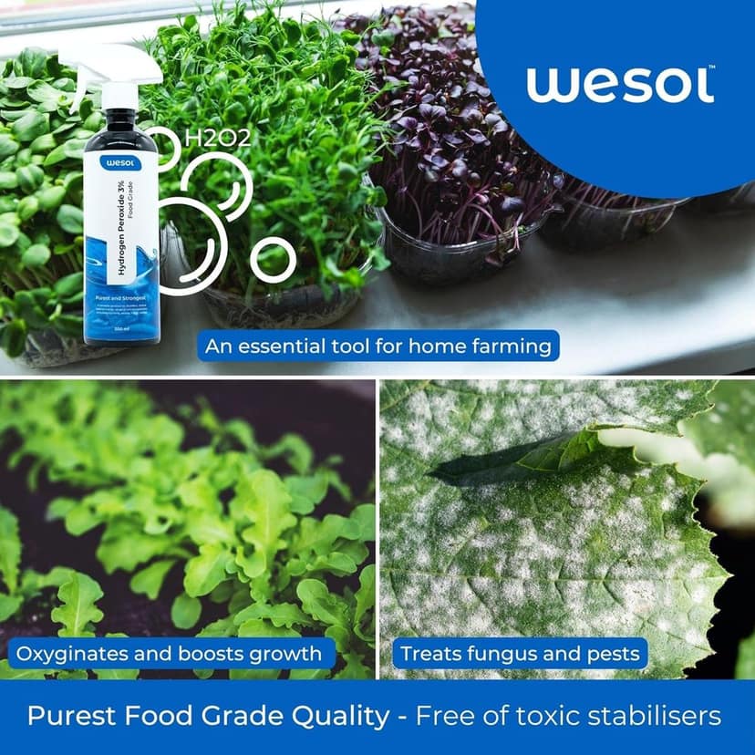 Wesol Hydrogen Peroxide 3% Food Grade | Multi-Use Disinfectant | Kills 99.9% Germs & Viruses | 500ml Pack - Best For Cleaning, General disinfection, deodorising, Hydroponics, Food production units. view 9