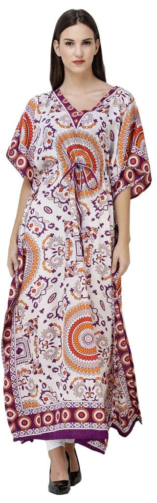 Royal-Lilac Long Printed Kaftan with Waist Sash view 2