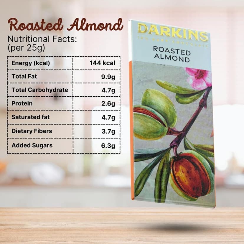 DARKINS Dark Chocolate | 70% Dark Chocolate With Roasted Almond | 65% Dark Chocolate With Coffee | Dark Chocolate Bar 4x50g | Gluten-free Chocolate | 50g Each Pack Of 4 view 5