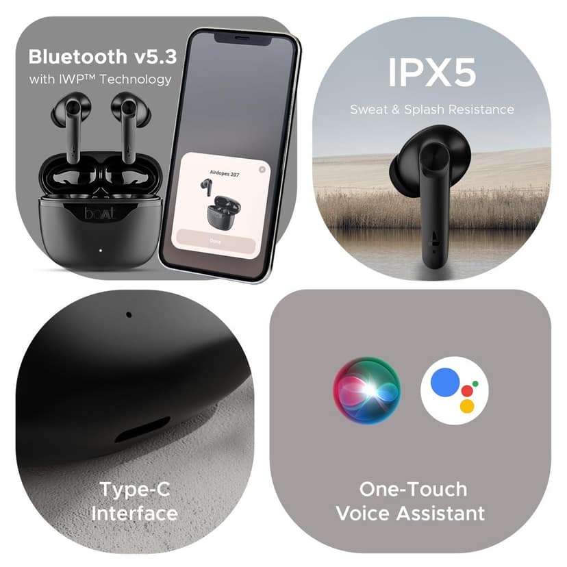 Boat Airdopes 207 TWS in Ear Earbuds with 50 Hrs Playtime, Quad Mics with Enx Tech, ASAP Charging, Iwp Tech, Beast Mode with 50 Ms Low Latency, Bluetooth V5.3, USB Type-C Port & Ipx5(Carbon Black) view 2