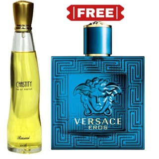 Rasasi Chastity pour femme 100ml Perfume For Women with Free Versace eros edt 100ml men Perfume
