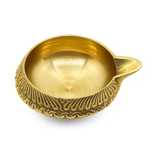 Premium Kuber Diya 2.5 Inch � Meenakari Finish Brass Oil Lamp for Home, Diwali, Pooja & Festive Decor � Golden Agal Vilakku � Compact & Elegant Design � Traditional Gift