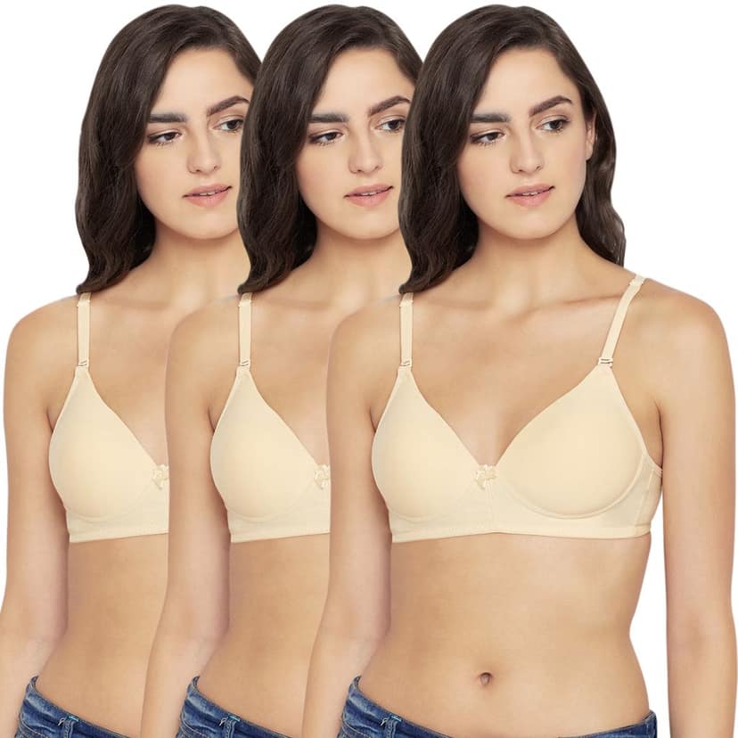 Bodycare Cotton Spandex Padded Non wired Tshirt Bra-Pack of 3