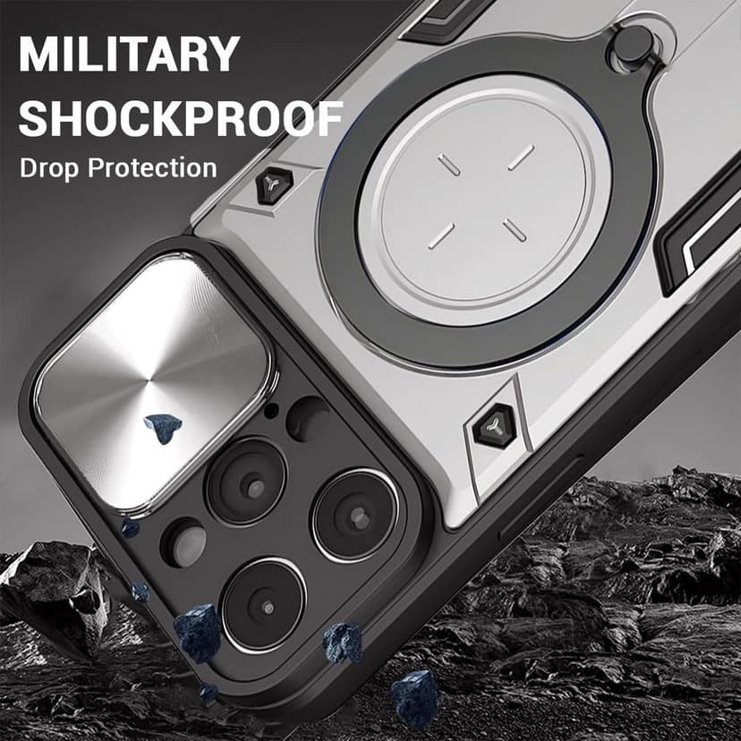 LIRAMARK Back Cover Case Compatible with iPhone 15 Pro Max (6.7 inch) with Stand & Slider Camera Military Grade Drop Protection view 2