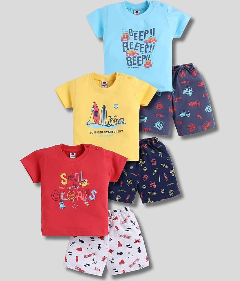 Mars Infiniti Pack of 3 Unisex for Baby Cotton T-Shirt & Shorts ( Multicolor )