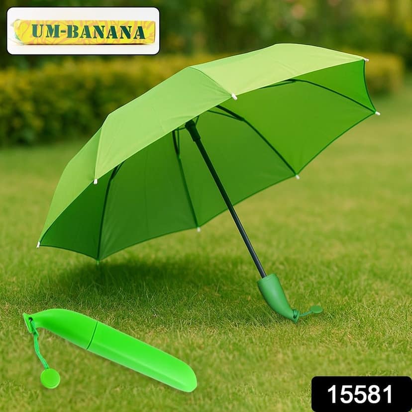 Green Stylish Banana Shaped Mini Foldable Umbrella view 2