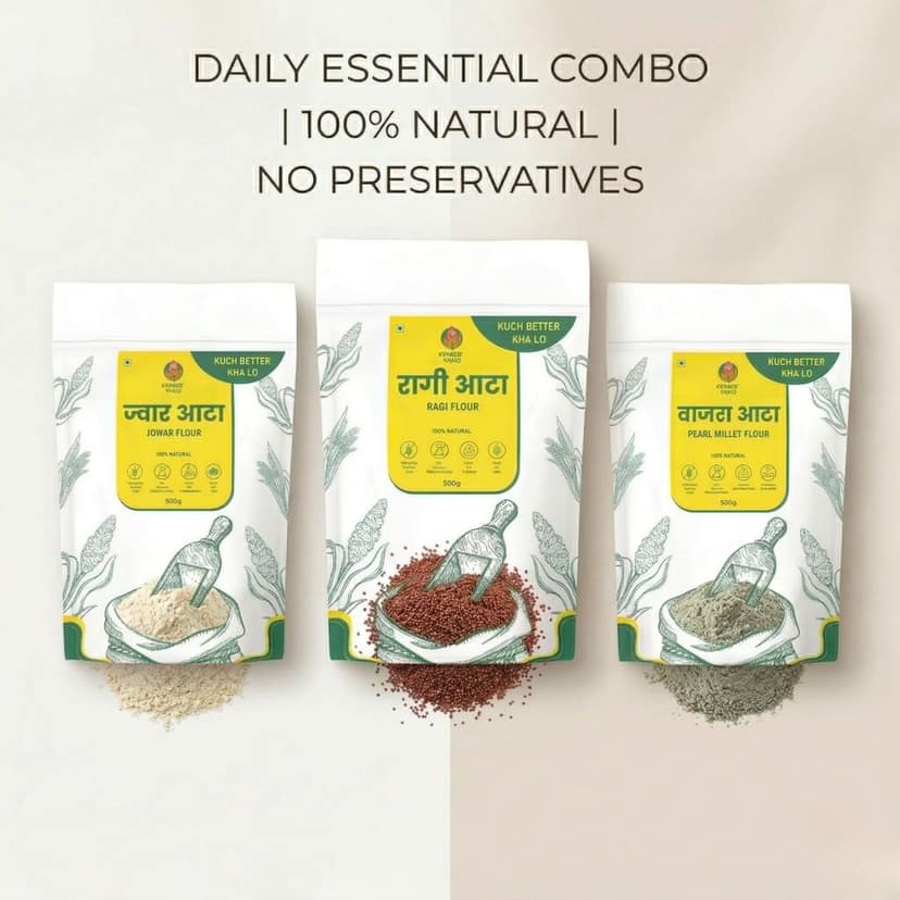 Daily Essential Combo – Jowar Atta, Ragi Atta & Bajra Aata (500g each) view 4