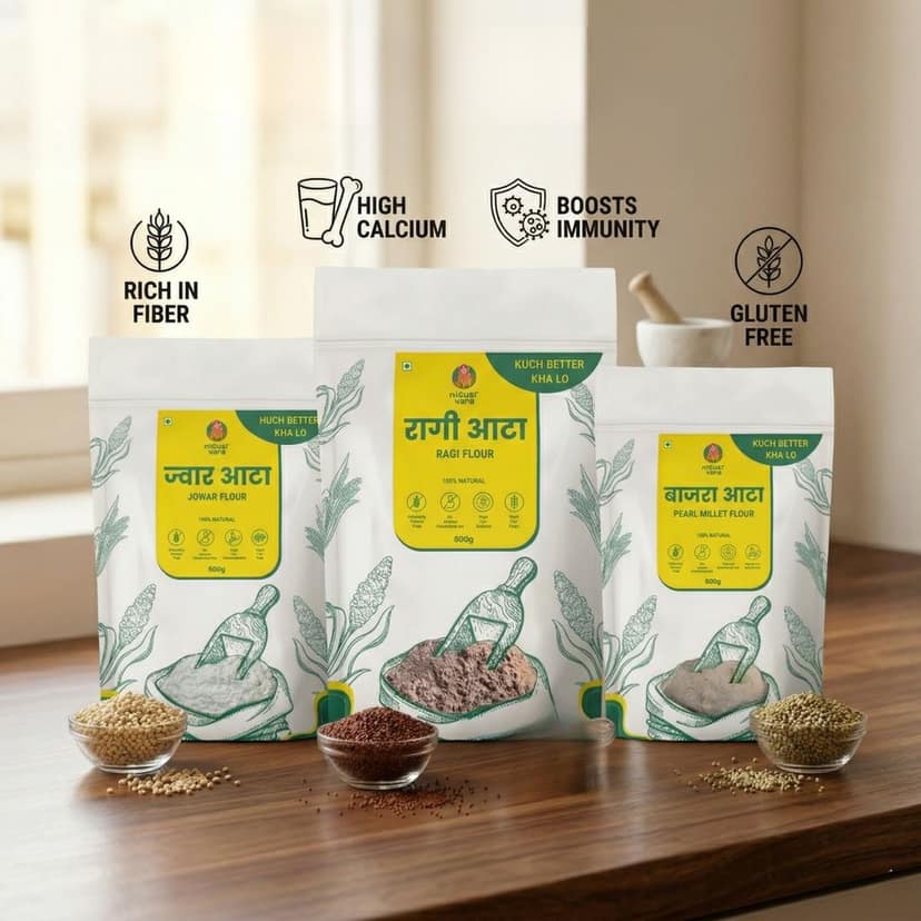 Daily Essential Combo – Jowar Atta, Ragi Atta & Bajra Aata (500g each) view 5
