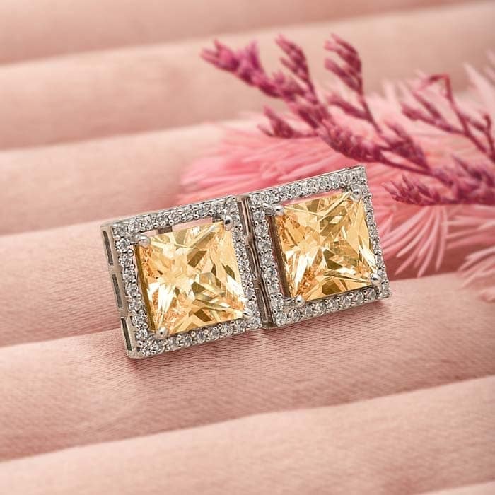 Silver Champagne Crystal Square Studs view 3