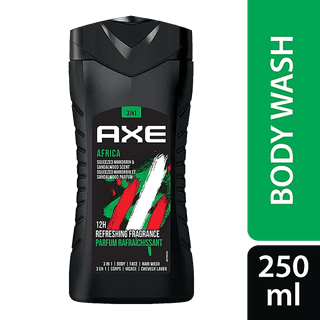 Axe Africa 3 In 1 Body Wash - For Men, Squeezed Mandarin & Sandalwood Scent, Long-Lasting Fragrance, 250 Ml