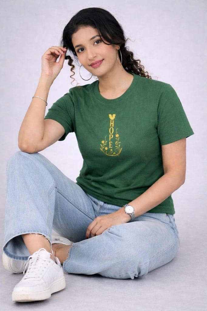 Bottle Green"Hope" Tees for Women view 3