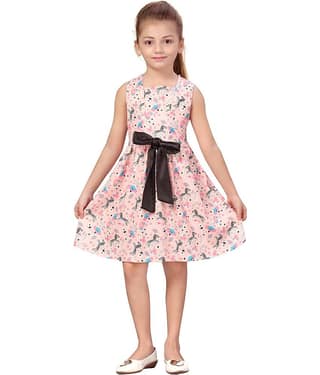 K&U Cotton Blend A-line For Girls ( Pack of 1 , PeachPuff )