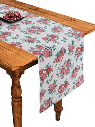 Airwill Cotton Small Pink Rose Designed Floral Pattern Table Runner Length 152cm (Pink, Pack of 1)