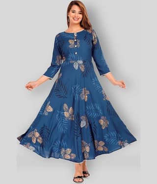 CTMTEX - Blue Rayon Women's Flared Kurti ( Pack of 1 )