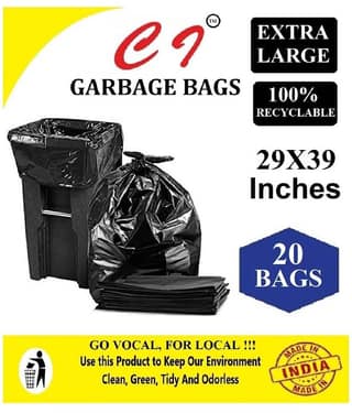 C-I X-Large 20 pcs - 29 Inch X 39 Inch | Black Disposable Garbage Trash Waste Dustbin Bags for 73cm x 99cm | pack of 2 X 10 bags - total 20pcs