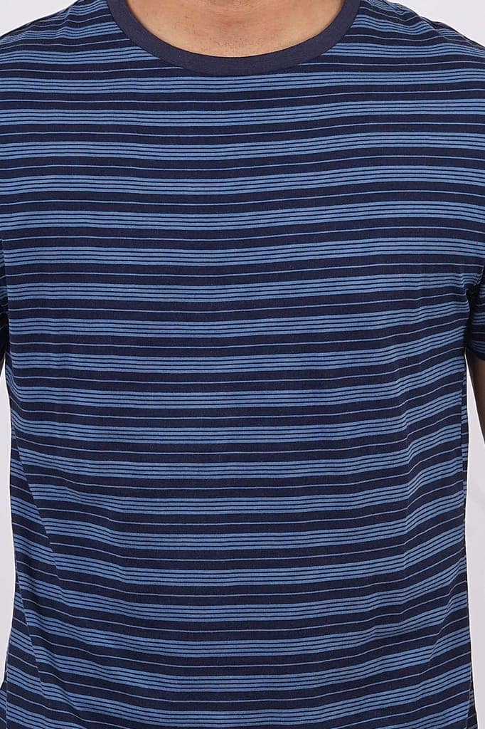 Men's Blue Striped Crew Neck T-Shirt view 4
