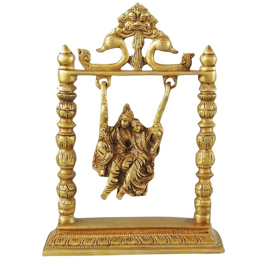 Brass Radha Krishna Jhula Idol - Traditional Swing God Statue, Height : 10 Inch (BSMAS1067 A) view 2