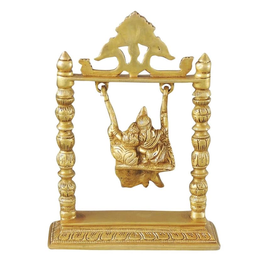 Brass Radha Krishna Jhula Idol - Traditional Swing God Statue, Height : 10 Inch (BSMAS1067 A) view 3
