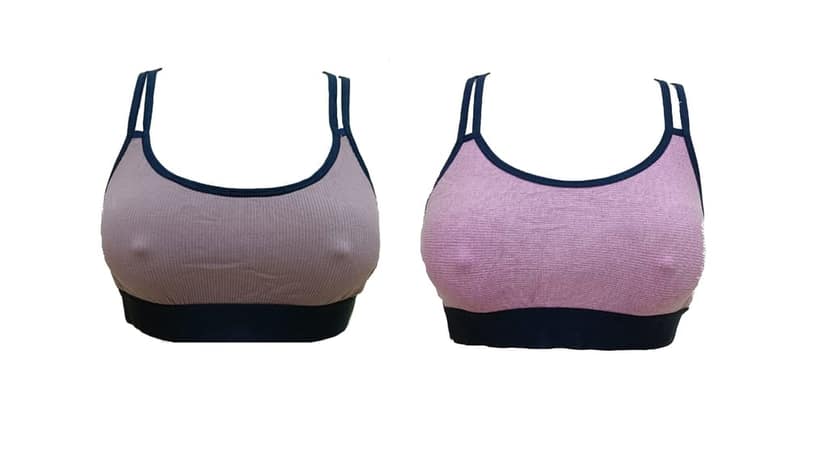 FooFaa Cotton Cross Back Non-Padded Non-Wired Gym Yoga Exercise Sports Bra (Beige-Pink) - Fits 30" to 34" Bust