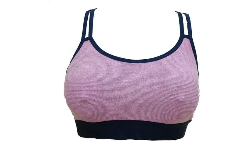 FooFaa Cotton Cross Back Non-Padded Non-Wired Gym Yoga Exercise Sports Bra (Beige-Pink) - Fits 30" to 34" Bust view 2