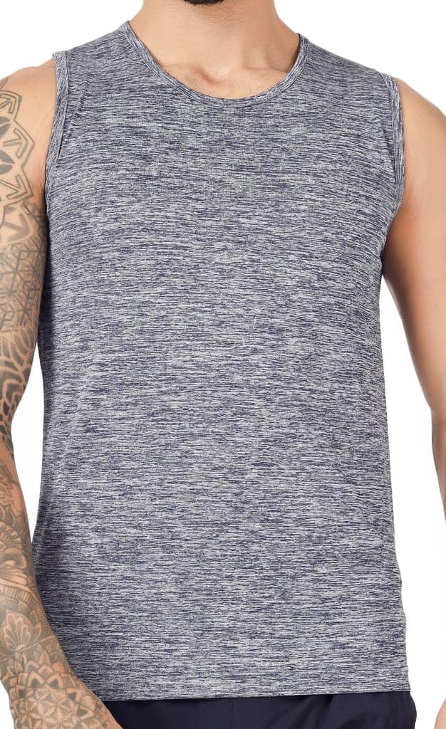 BLUEFICUS Men's GymVest Workout and Muscle Tank Top for Bodybuilding Running Weight Lifting Made by Dryfit Polyester Fabric (Grey) view 3