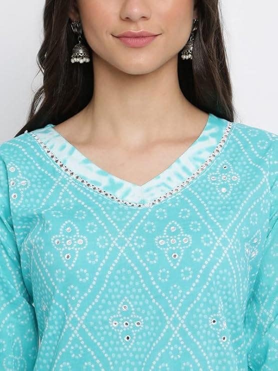 INDIAN KNOTS-Women Blue & white Pure Cotton Kurta with Trousers_1001-bag04-02 view 6