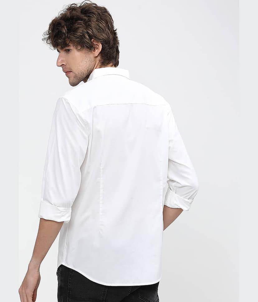 Highlander 100% Cotton Slim Fit Solids Full Sleeves Men's Casual Shirt - White ( Pack of 1 ) view 3