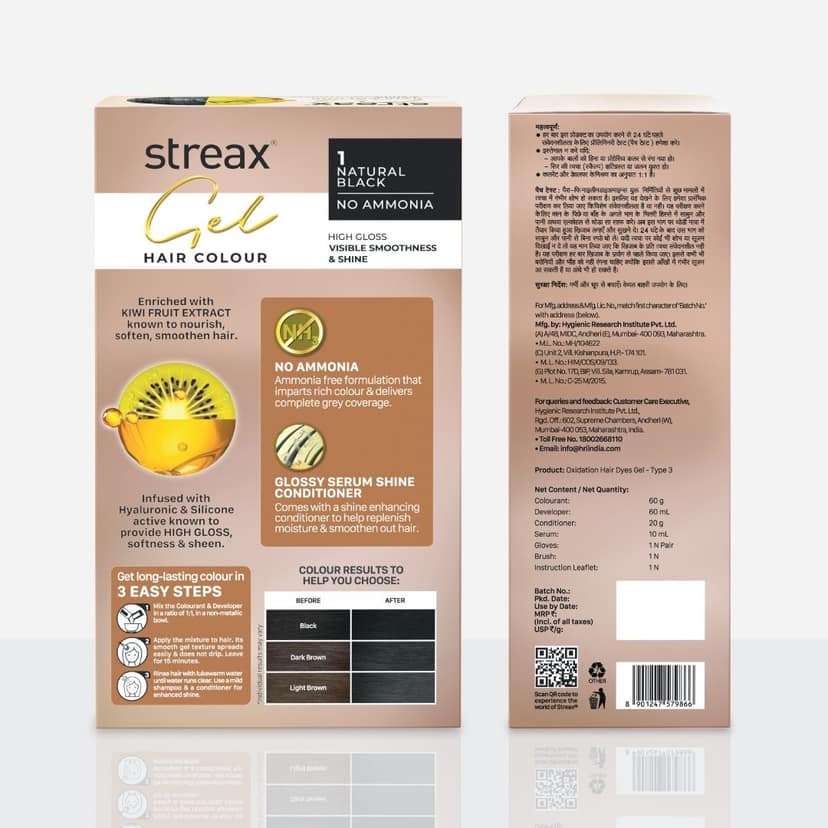 Streax Gel Hair Colour For Women, Natural Black 1 , |No Ammonia Hair Color|100% Grey Coverage view 2