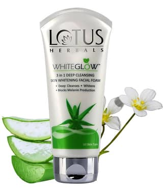 Lotus Herbals Whiteglow 3 In 1 Deep Cleaning Skin Whitening Facial Foam ,With Aloe Veragel ,100G