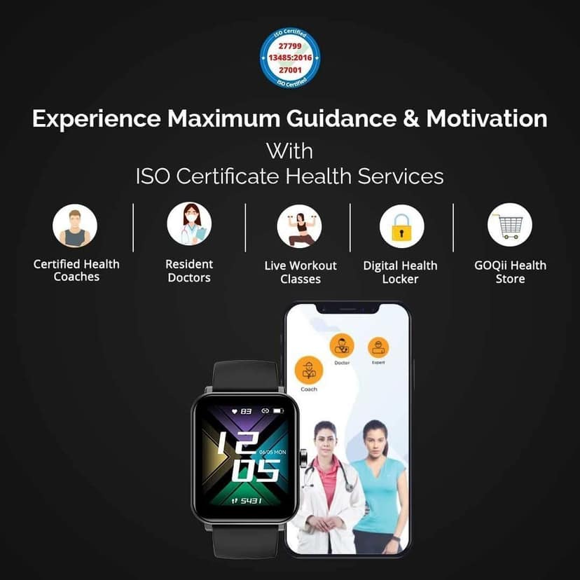 GOQii Newly Launched Smart Vital MAX HD Display Smart Watch with 5 lakhs Health Insurance & 1 lakh Life Insurance with SpO2, & Free 3 Months Personal Coaching view 4