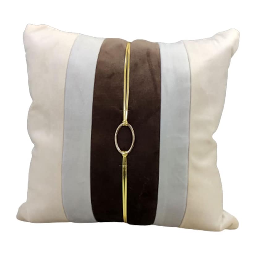 GOODVIBES Brown Beige Gold Leather Striped Buckle Velvet Cushion Case Luxury Modern Throw Pillow Cover Decorative Pillow for Couch Living Room Bedroom Car| 16X16 Inches | 40cm * 40 cm I Set of 5| view 2