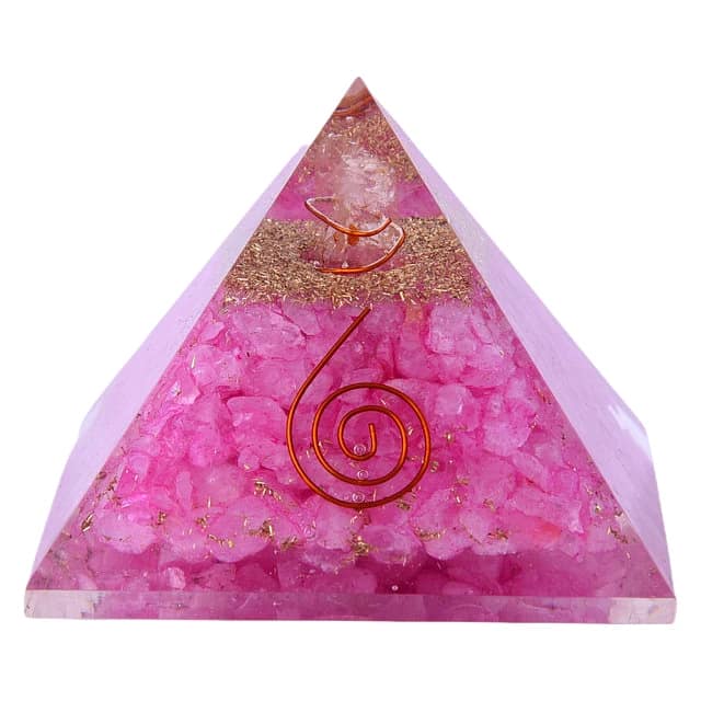 Rose Quartz Orgone Pyramid with Copper,Rose Quartz Stone with Crystal Point Pencil for Love & Relationship Happyness, Décor(KI_106) by Krishna Impex