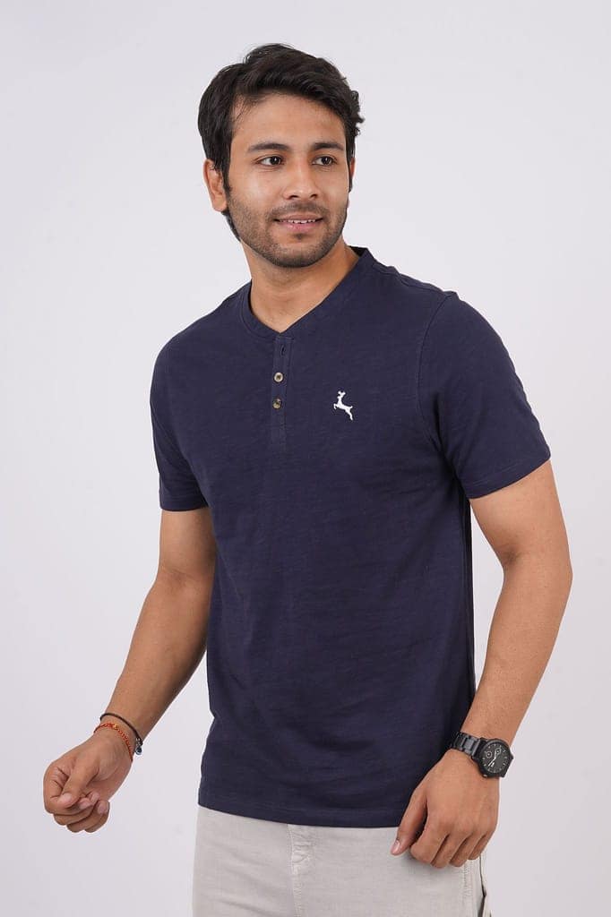 Mens Cotton Indian Ink Solids Henly T-Shirt view 3